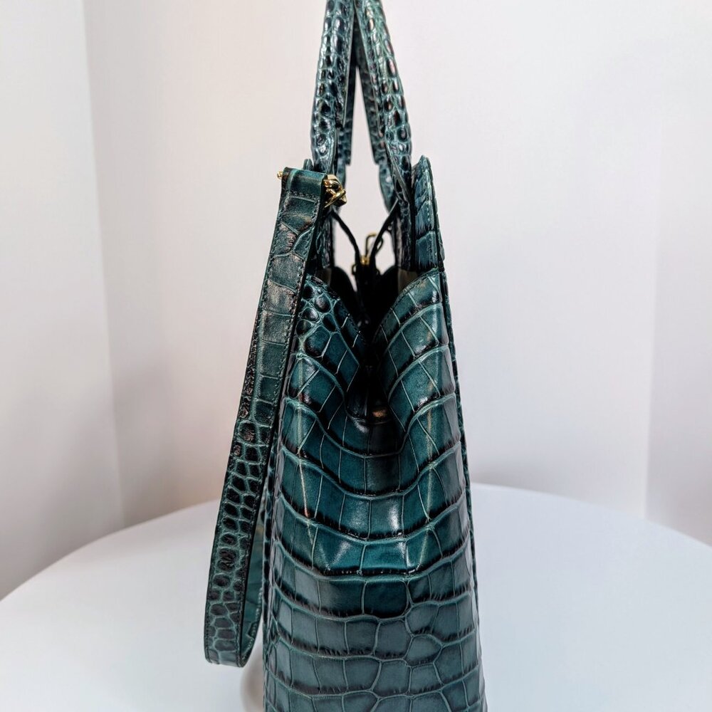 Bene Florence Large Top Handle Bag in Teal Emerald Green Alligator - Picture 5 of 11